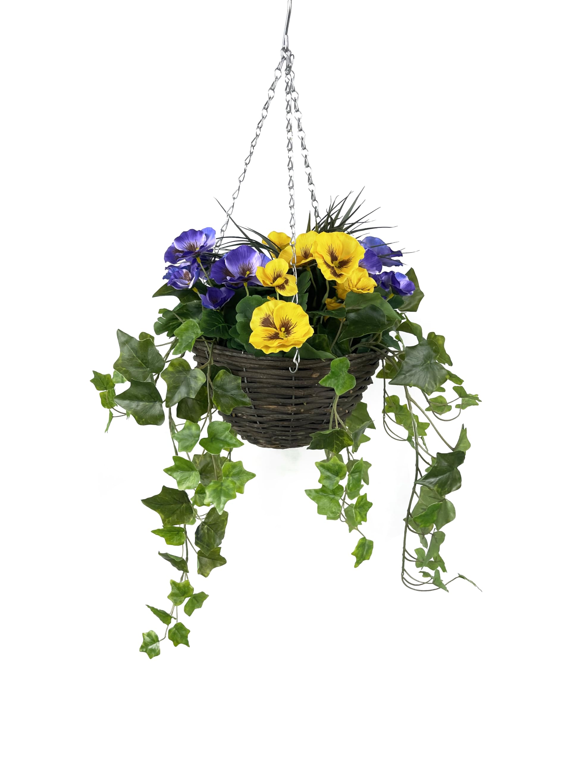 GreenBrokers Pansy with Ivy Vine in Hanging Basket (Anti-UV)(25cm diameter basket) Yellow & Purple