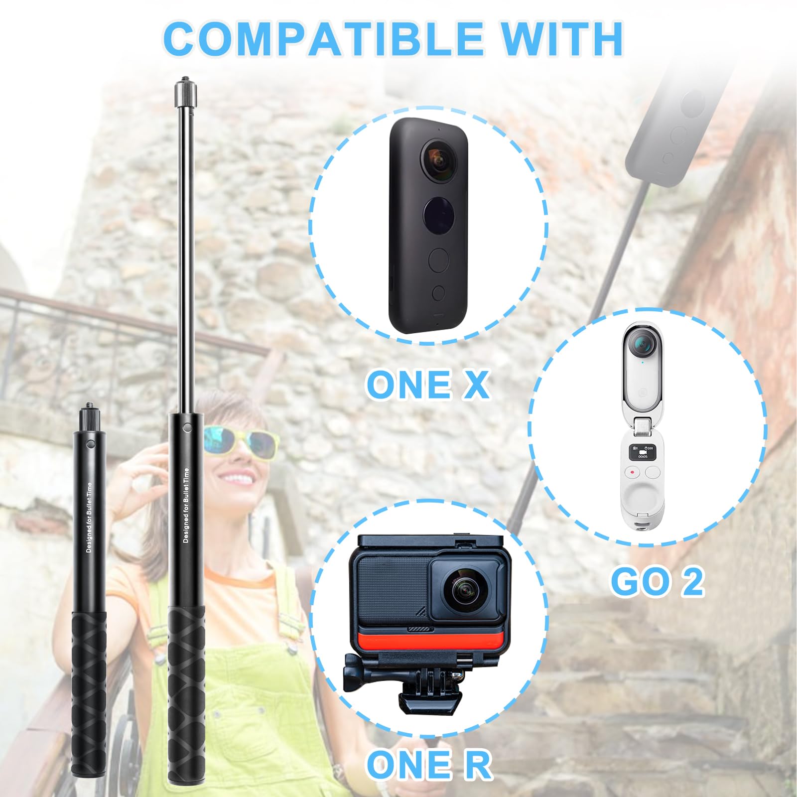 Selfie Stick Invisibile Insta360 | In Fibra Di Carbonio, Estendibile Fino A 1 Metro, Per Riprese 360 E Action Cam