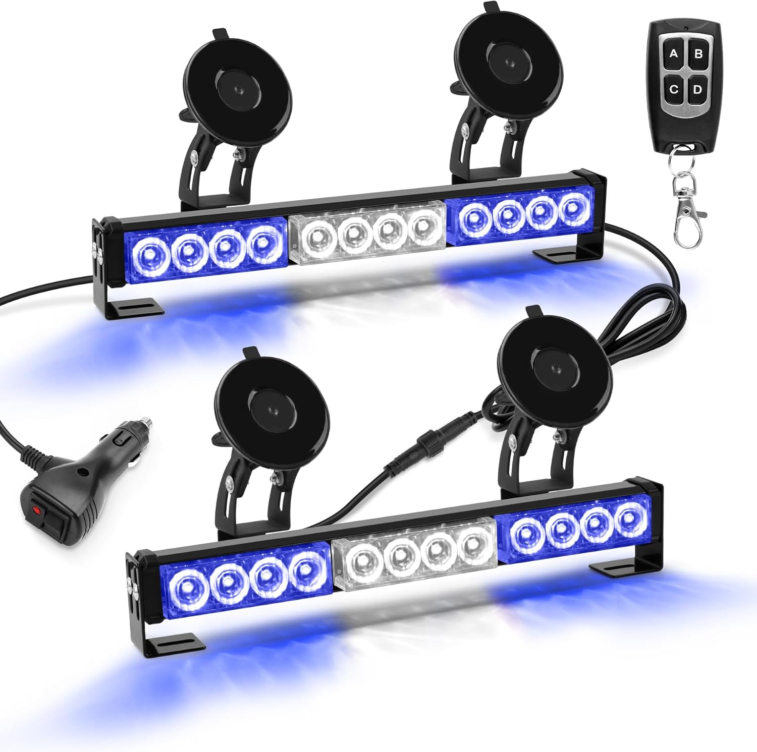 Blue White LED Emergency Lights for Vehicles First Responder Strobe Lights Bar for Firefighters Police Trucks Blue and White 23 Flash Patterns 2pcs 12.8 inch Wireless Remote Control Warning Lights