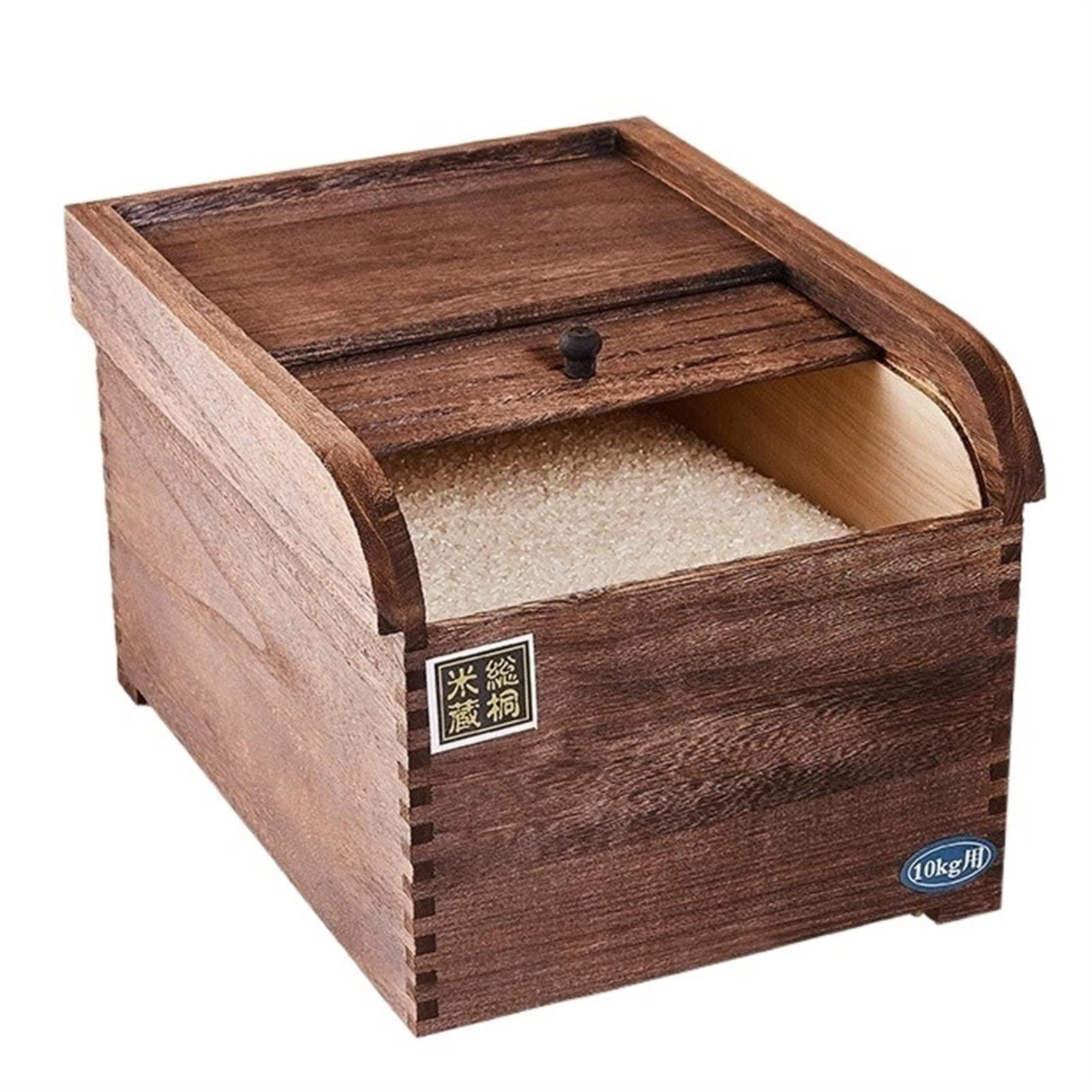 Contenitori per Alimenti Ermetici Dispenser di riso in legno - cibo secco/cereali/farina/fagioli/cereali, scatola di immagazzinaggio sigillata con coperchio, armadi da cucina per la casa, grande capac