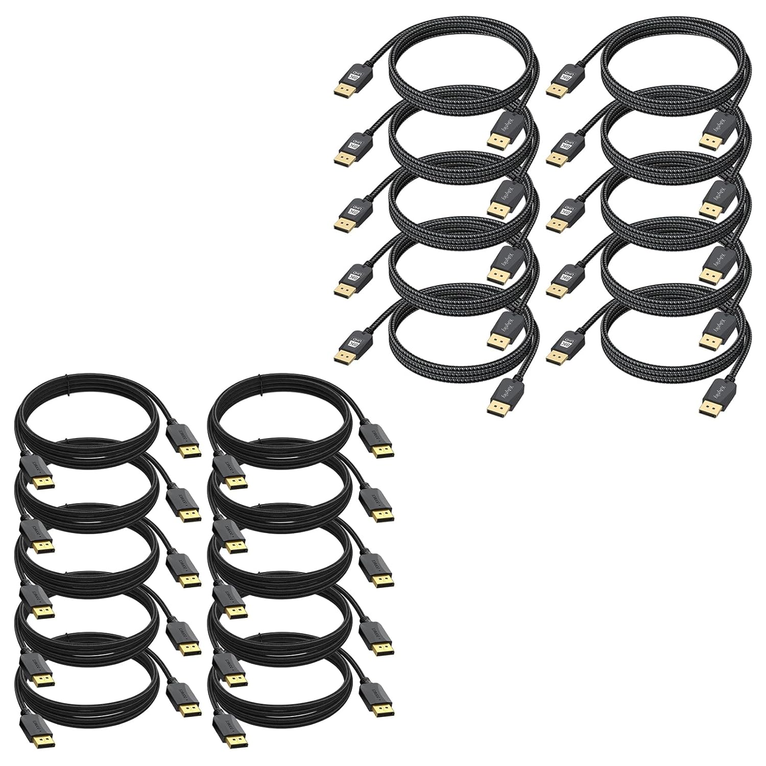 4K DisplayPort Cable 10FT & 8K DP Display Port 1.4 Cable 6FT 10-Pack Bundle, for Multi-Setup Installations (4K@60Hz/2K@165Hz & 8K@60Hz/4K@144Hz), 21.6Gbps & 32.4Gbps, PC Monitor Graphics Card