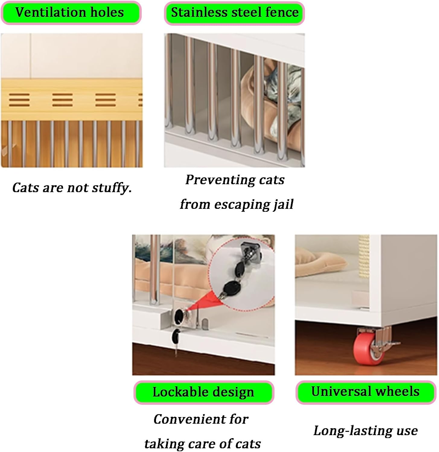 Cat Enclosures, Solid wood extra large space, Internal fence to prevent falling, Double-sided ventilation Cat Cage, Suitable for small pets rabbits/Hedgehogs/Cats/Guinea pigs(Yellow)