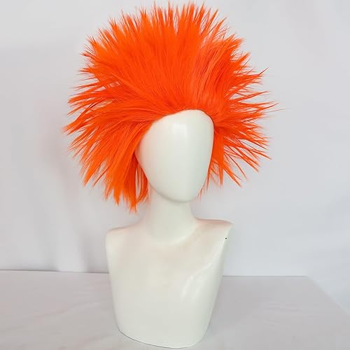 Miniatura 3 de Anogol Gorro de pelo + peluca naranja loca para niños, peluca única con puntas y divertida, peluca de pelo loco, peluca mullida, pelucas para