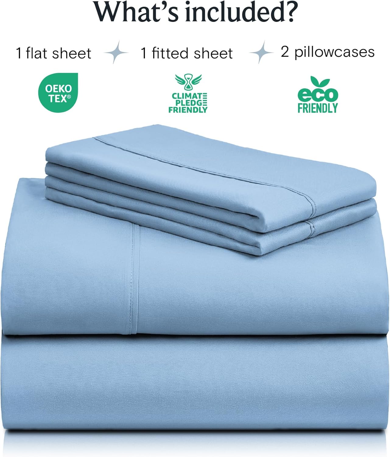LuxClub 4 PC Queen Sheet Set, Breathable Luxury Bed Sheets, Deep Pockets 18" Wrinkle Free Cooling Sheets Machine Washable Hotel Bedding Silky Soft - Sky Queen - Image 2