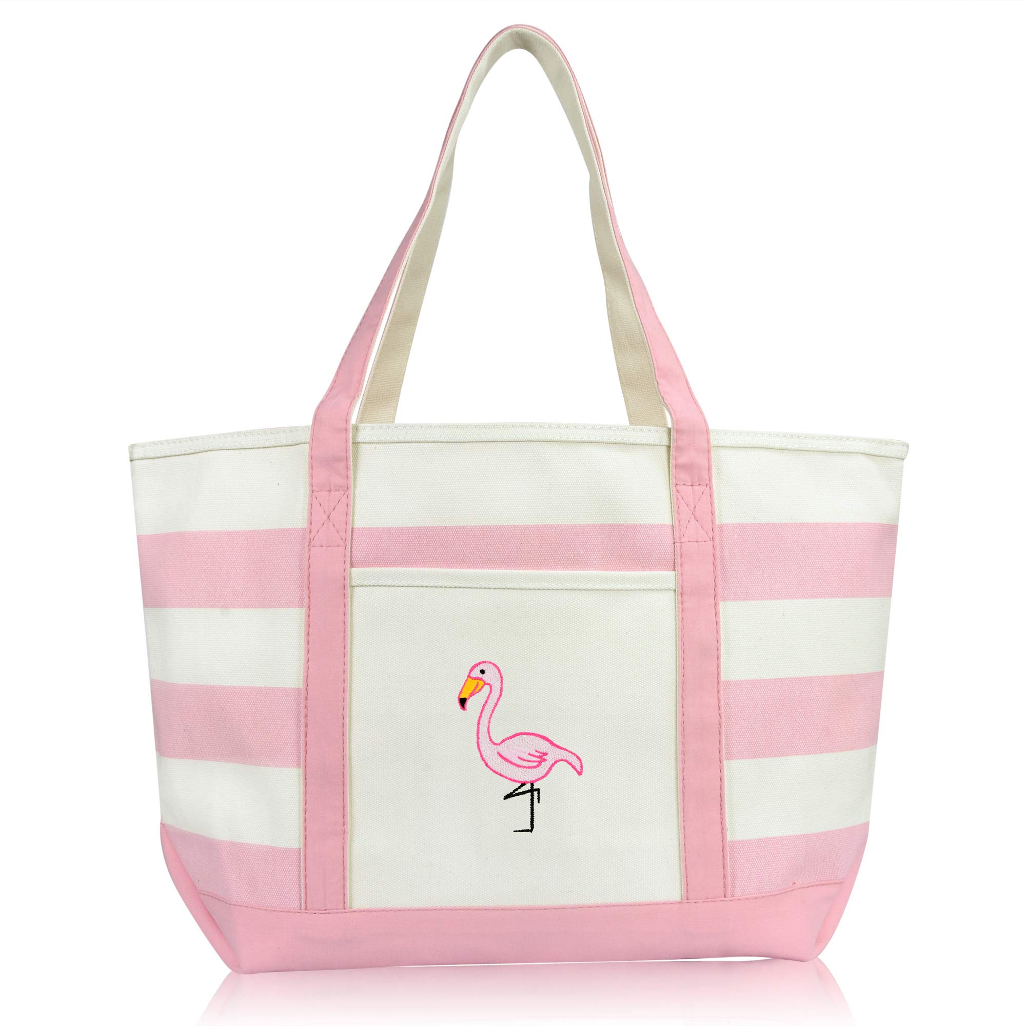 DALIX Flamingo Striped Canvas Tote Bag Premium Cotton