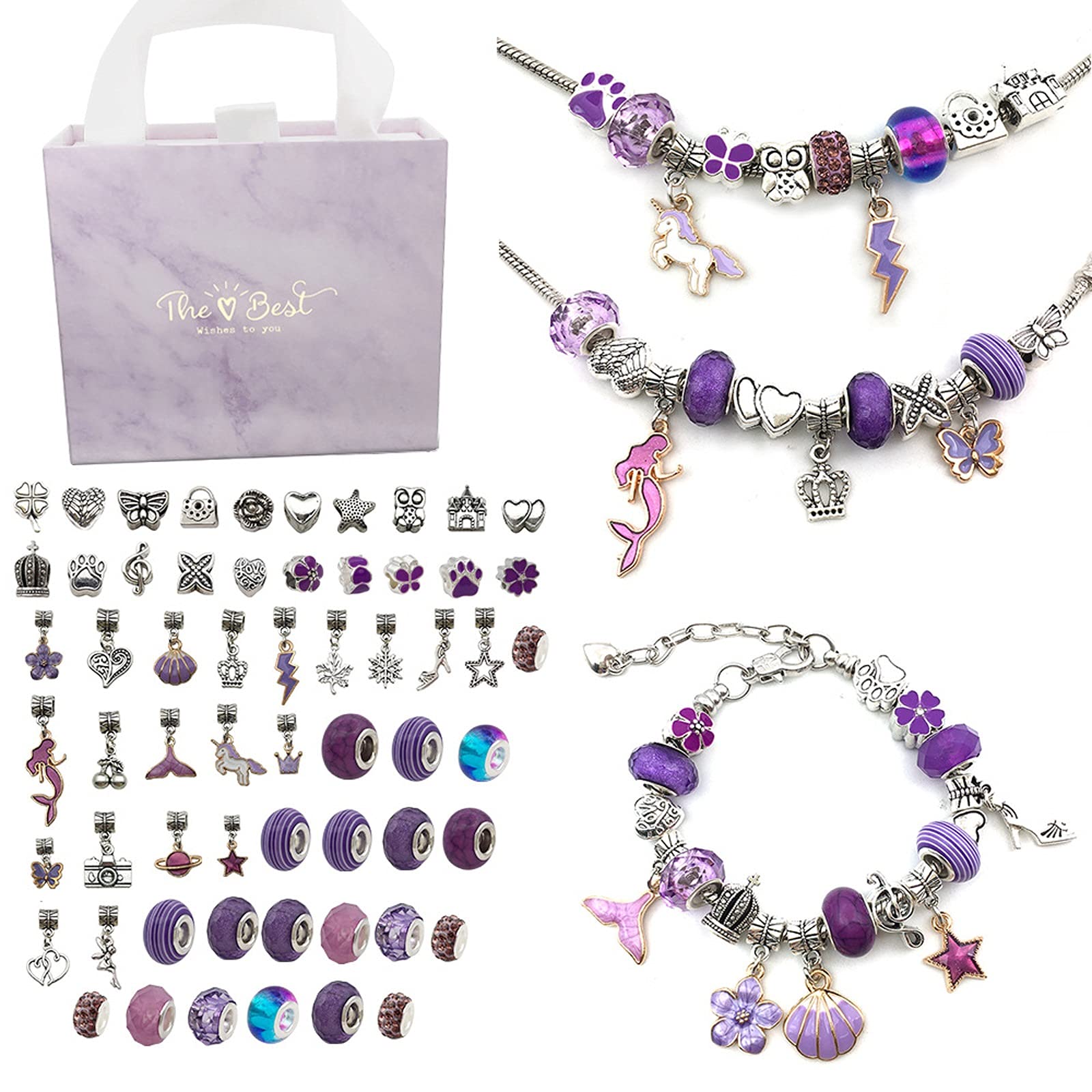 WLYX Children's Creative Handmade Crystal Bracelet Jewelry, DIY Pendant Bracelet Making Kit, Craft Making Kit With Gift Box, Suitable For Girls And Teenagers (Color : Purple suit)
