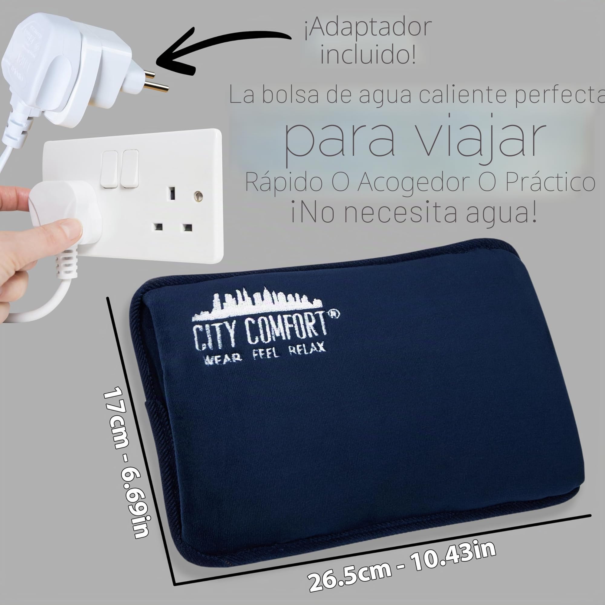 CityComfort Bolsa de Agua Caliente Eléctrica Recargable de 6 horas Saco Térmico Calor en Manos Cama y Cuerpo Hot Water Bag (Azul marino)