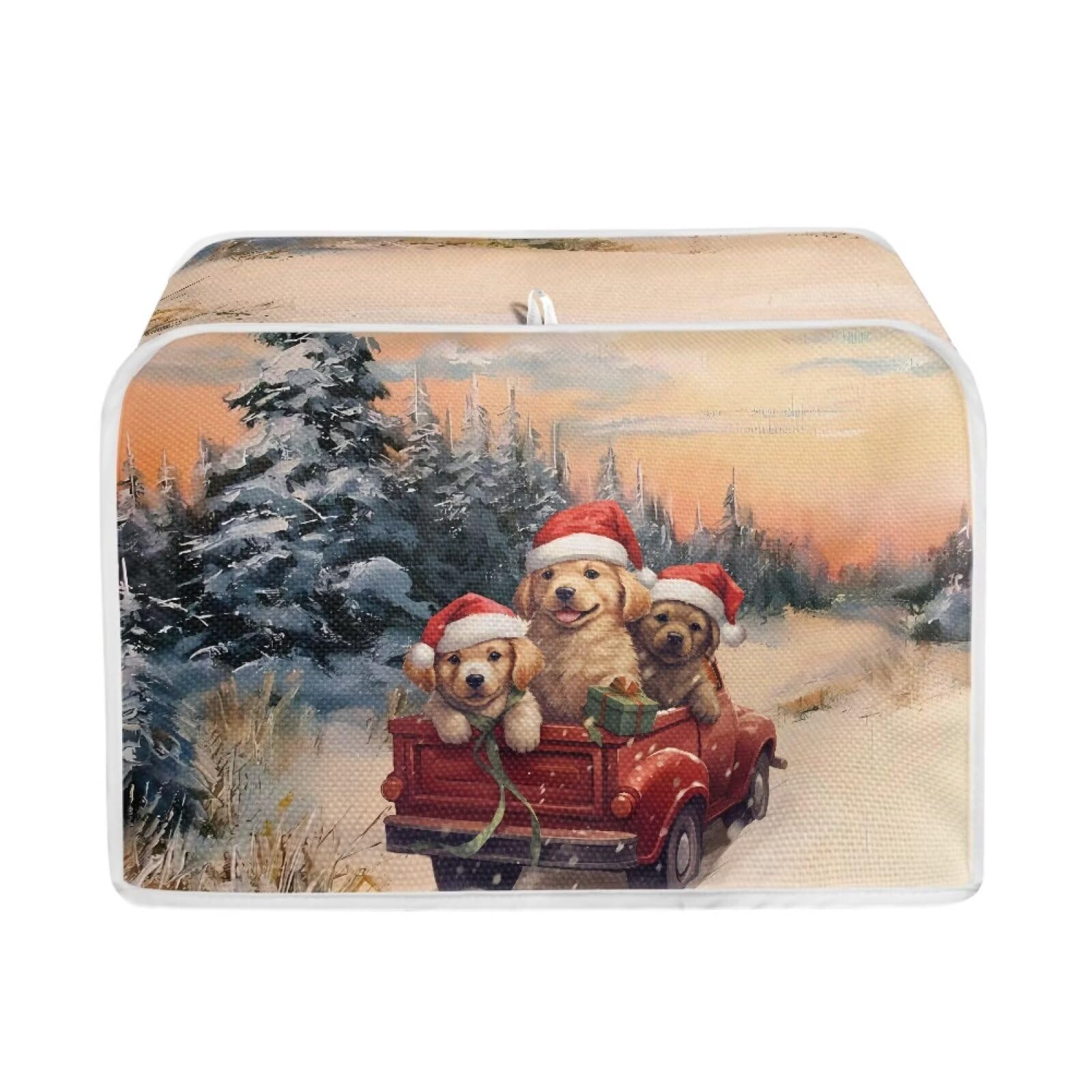 TOADDMOS Puppy Dog Merry Christmas Toaster Cover Quilted Toasters Cover Protector Bread Maker Cover Kitchen Small Appliance Cover for 4 Slice