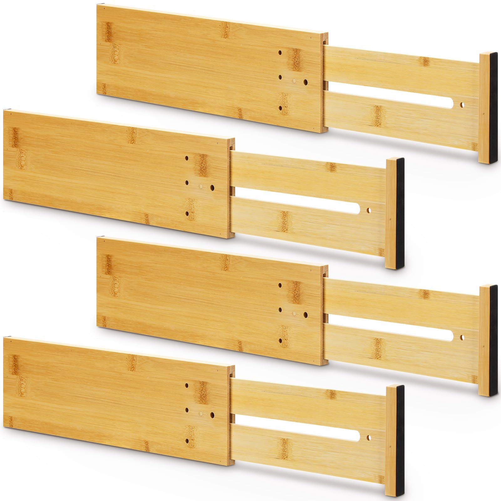 DoubleFill 4 Pcs Bamboo Kitchen Drawer Dividers, Deep Dresser Drawer