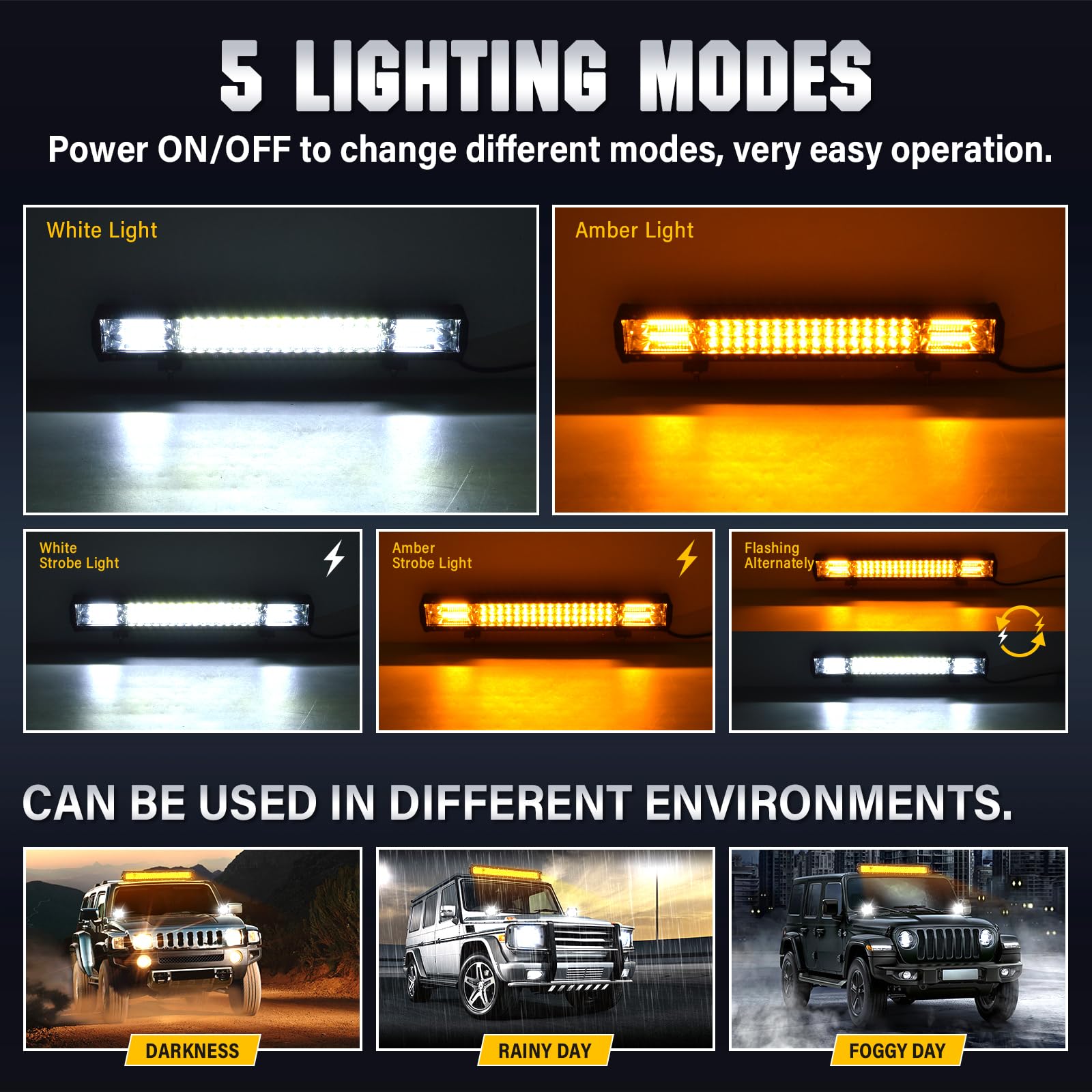 RIGIDON estroboscópica barra de luz led 20 pulgadas 52cm 288W ámbar blanco | luz intermitente emergencia, advertencia de seguridad, faros antiniebla, para off road camión coche ATV SUV 4x4 tractor barco