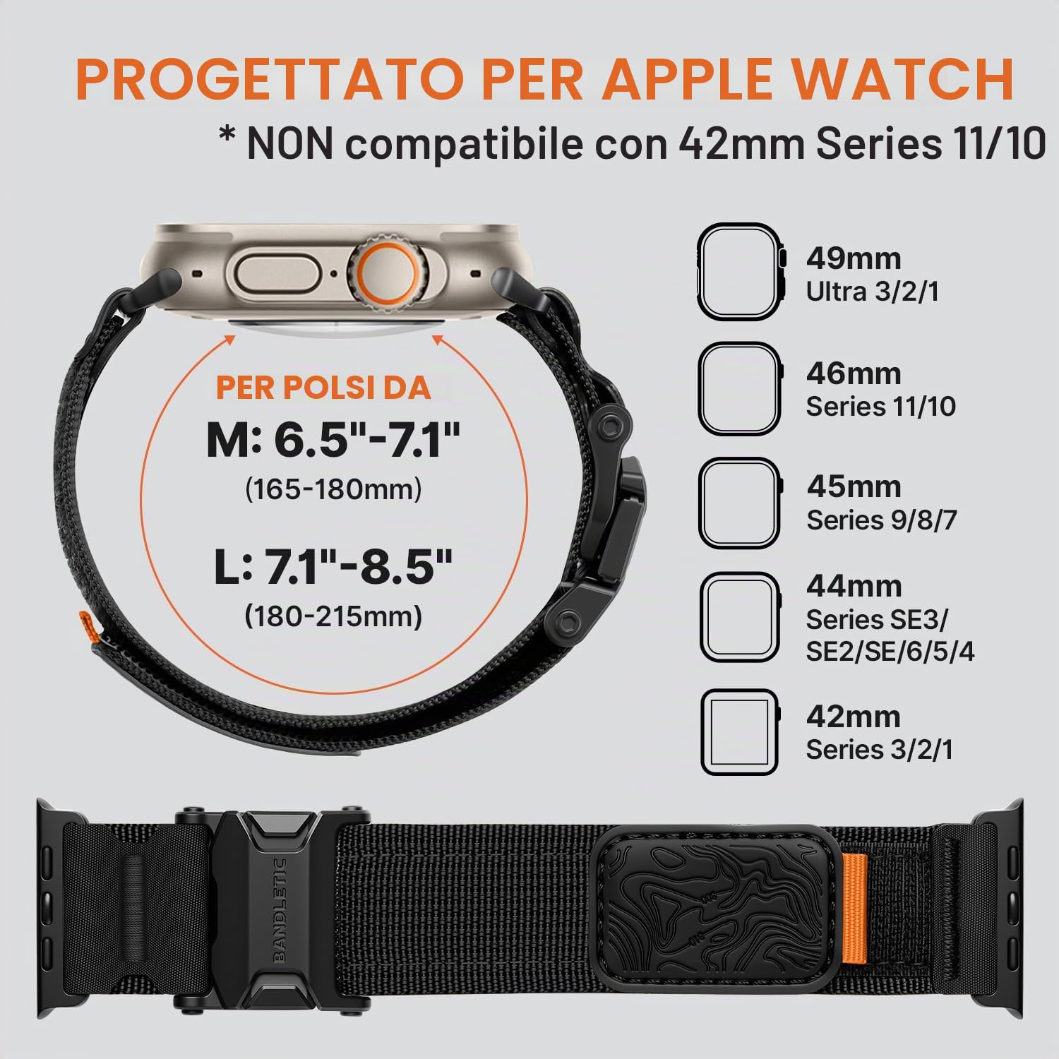 Bandletic Cinturino compatibile con Apple Watch Ultra 3/2/1