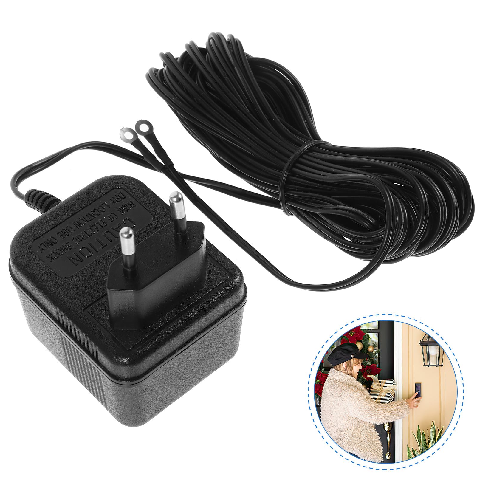 Adaptateur Secteur pour Sonnette de Porte 24v500mah Compatible Divers Systèmes de Sonnette, Câble Long, Design Élégant en Plastique Noir pour Usage Domestique