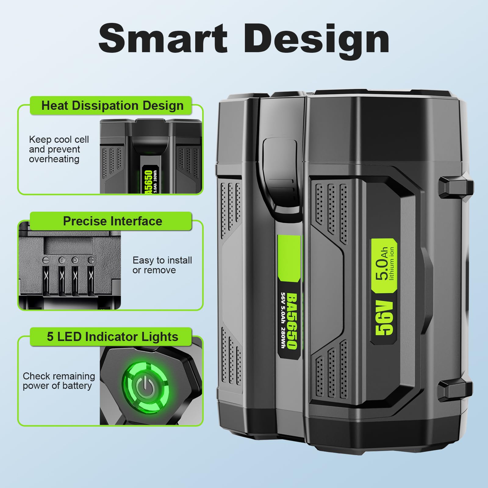Batería de repuesto de 56 V 5.0 Ah para herramientas eléctricas de batería EGO de 56 V, compatible con baterías de iones de litio EGO BA2800 BA4200 para cortacésped, soplador, recortadora