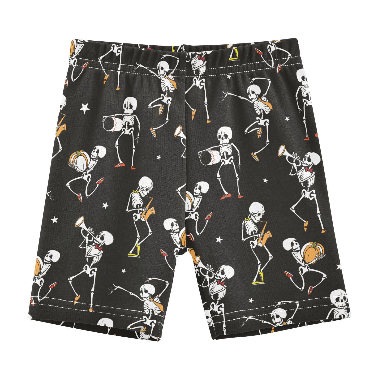 JHKKU Girls Halloween Skeleton Shorts Cotton Cartwheel Bike Kids Biker Under Dress Dance Short Girl Clothes 8Y