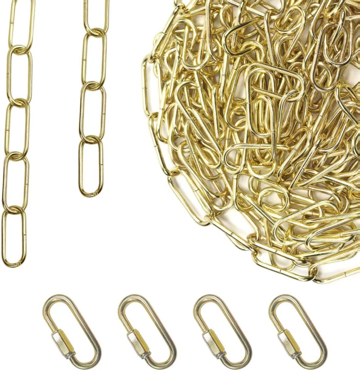 ECUDIS 20 Feet Pendant Light Fixture Chain, Lighting Hanging Chain Extension with Connection Locks, Lighting Chain Replacement for Chandelier, Plants, Fruit Basket (Brass)