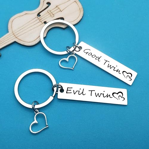 Miniatura 6 de Xiahuyu Regalos para gemelos, gemelos, gemelos, niñas, niños, regalo de Good Twin Evil Twin Twin, juego de llaveros a juego, regalo de joyería para