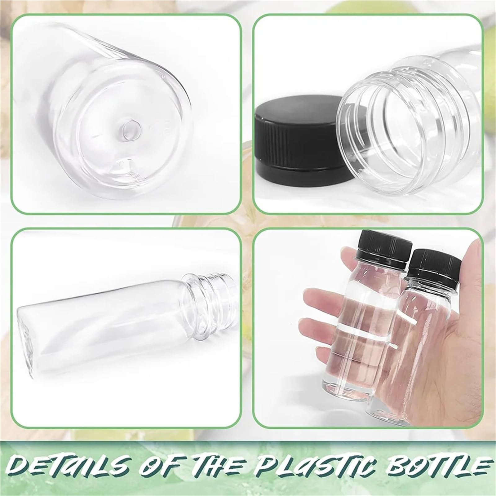 Saftflaschen 10/24/50/75/165 Stück 2 oz kleine Plastikflaschen for Flüssigkeiten, Ingwer-Shot-Flasche mit Deckel, wiederverwendbare Getränkebehälter(75PCS)