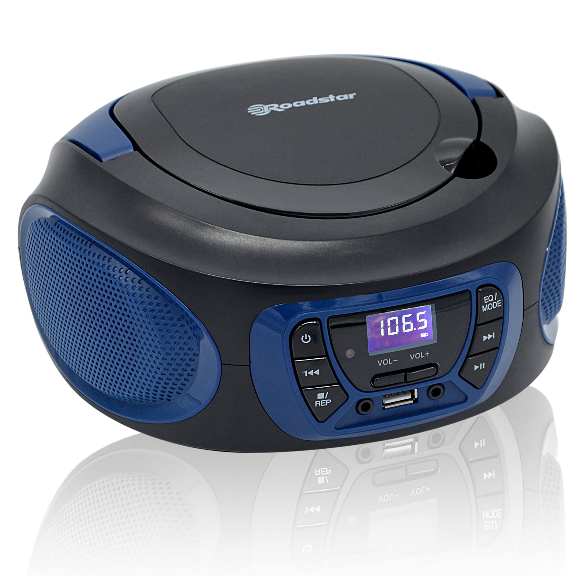 Roadstar CDR-365U/BL Radio CD Portable Numerique FM PLL, Lecteur CD, CD-R, CD-RW, MP3, Port USB, Stereo, AUX-in, Sortie Casque, Noir/Bleu