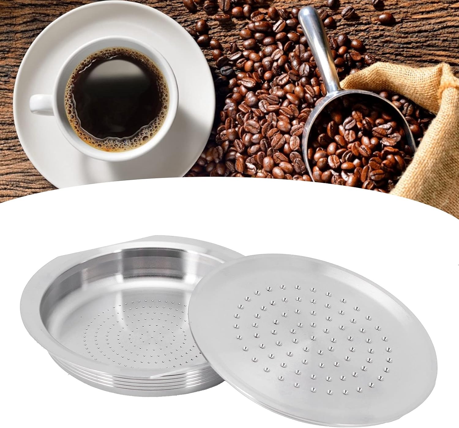 Fdit Household Reusable Coffee Capsule Stainless Steel Coffee Pod Holder Filter Set Coffee Filter Cup with Spoon Set Fit for HD7801