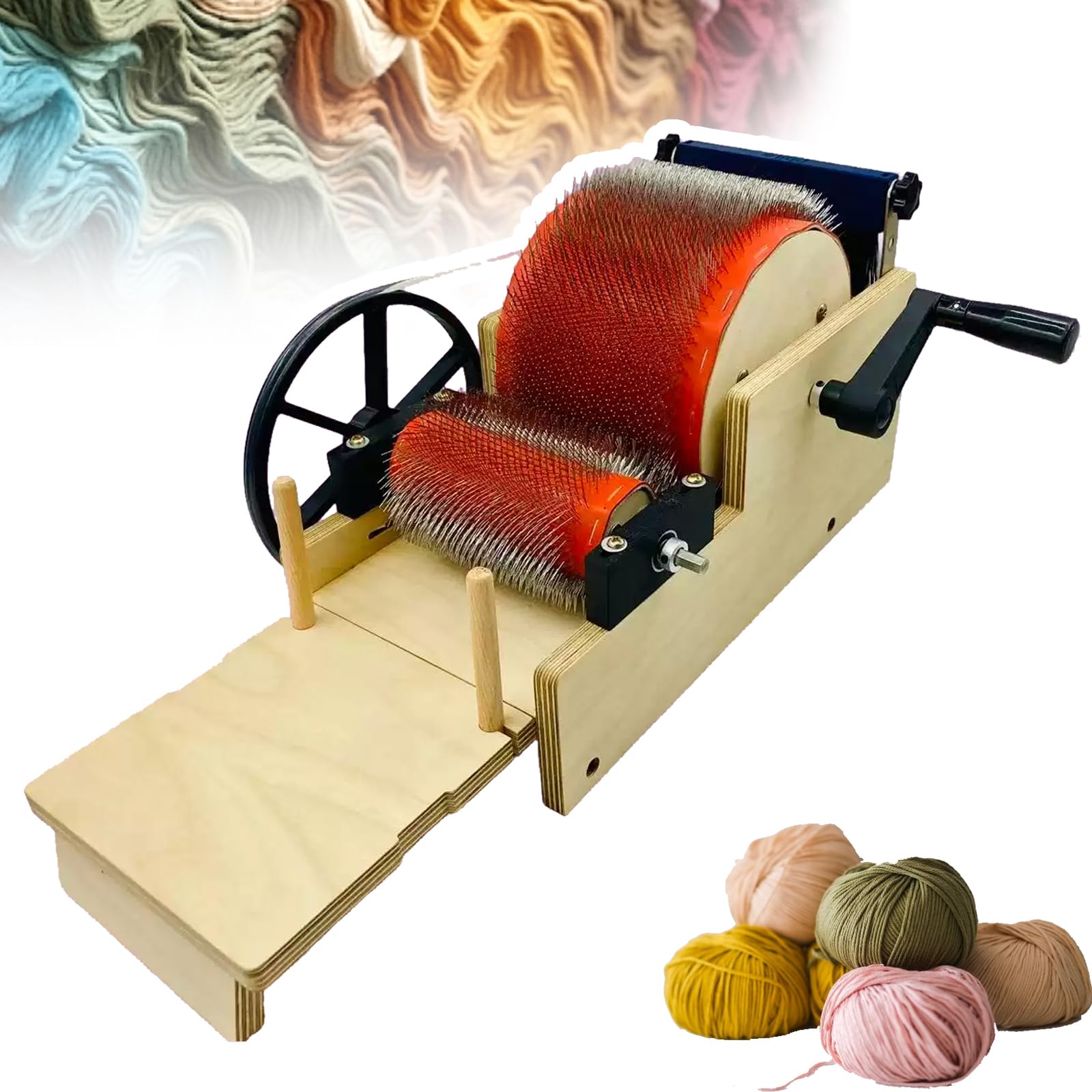 VILA SMO Manual Wool Carding Machine, Drum Wool Carder With Wooden Frame For Fast Fiber Combing, Comes With Comb And Awl, For Sheep Fleece Combing Spinning Felt Projects.