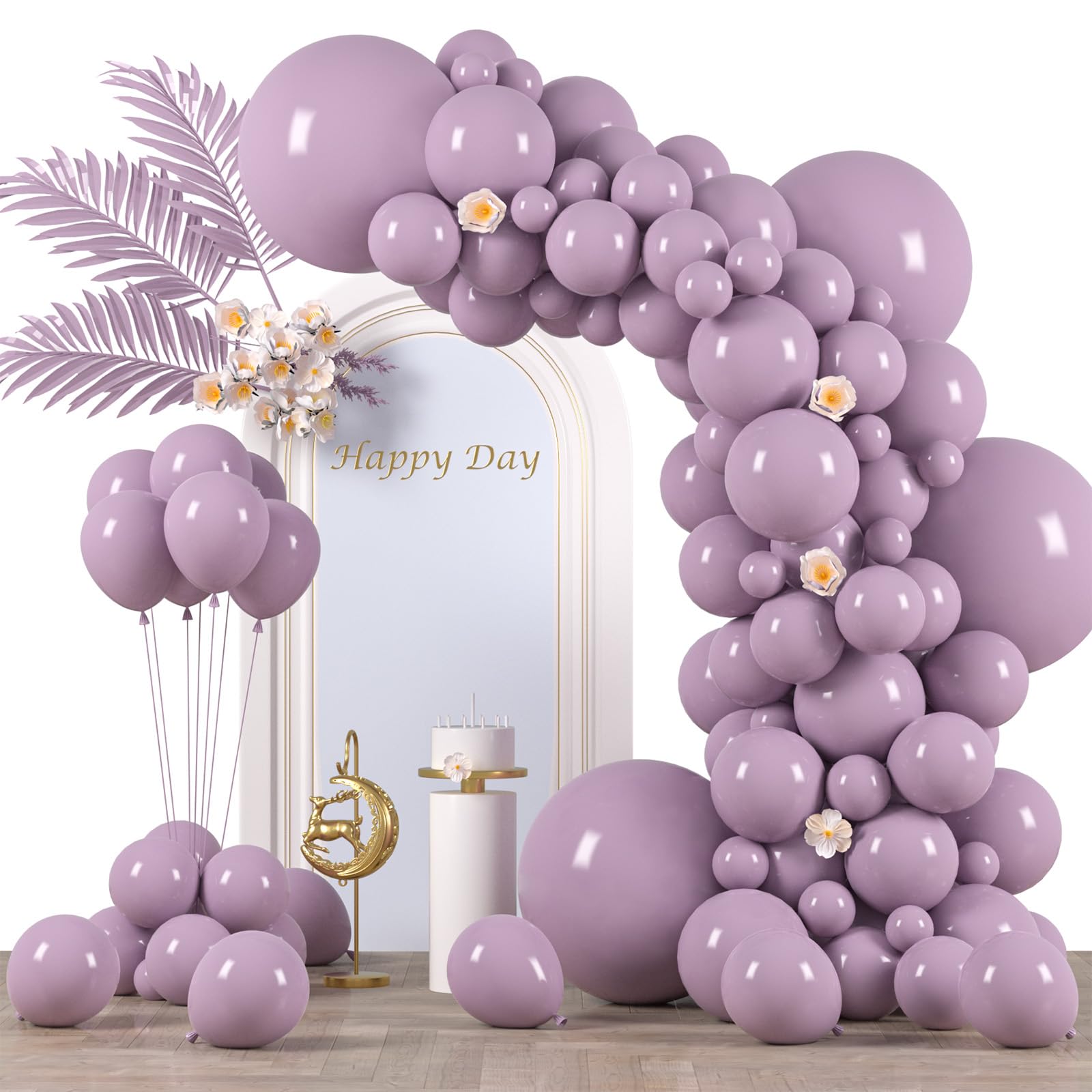 Voircoloria 130pcs Lilac Purple Balloons Garland Arch Kit, 18 12 10 5 Inch