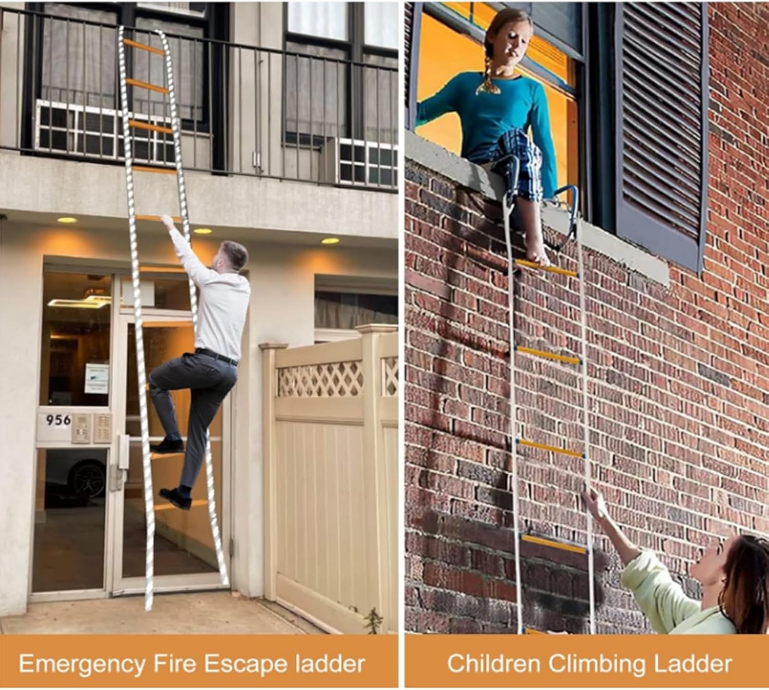 火災避難はしご、 緊急避難ロープはしご 2-7 階、 子供と大人のための難燃性火災安全避難、 滑り止め樹脂クライミング家庭用救命はし