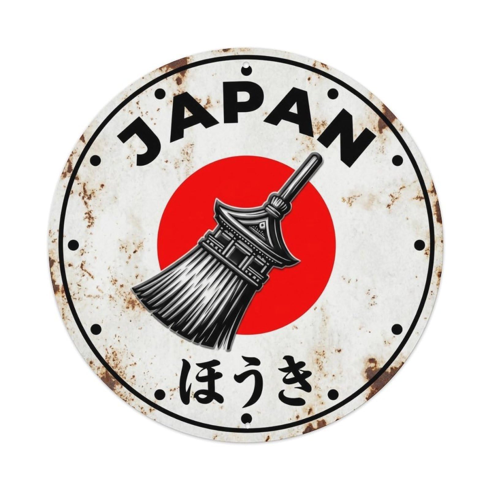 Yrnq 8X8inch Vintage Style Shrine Broom Japan Sacred Cleaning Vintage Metal Tin Sign