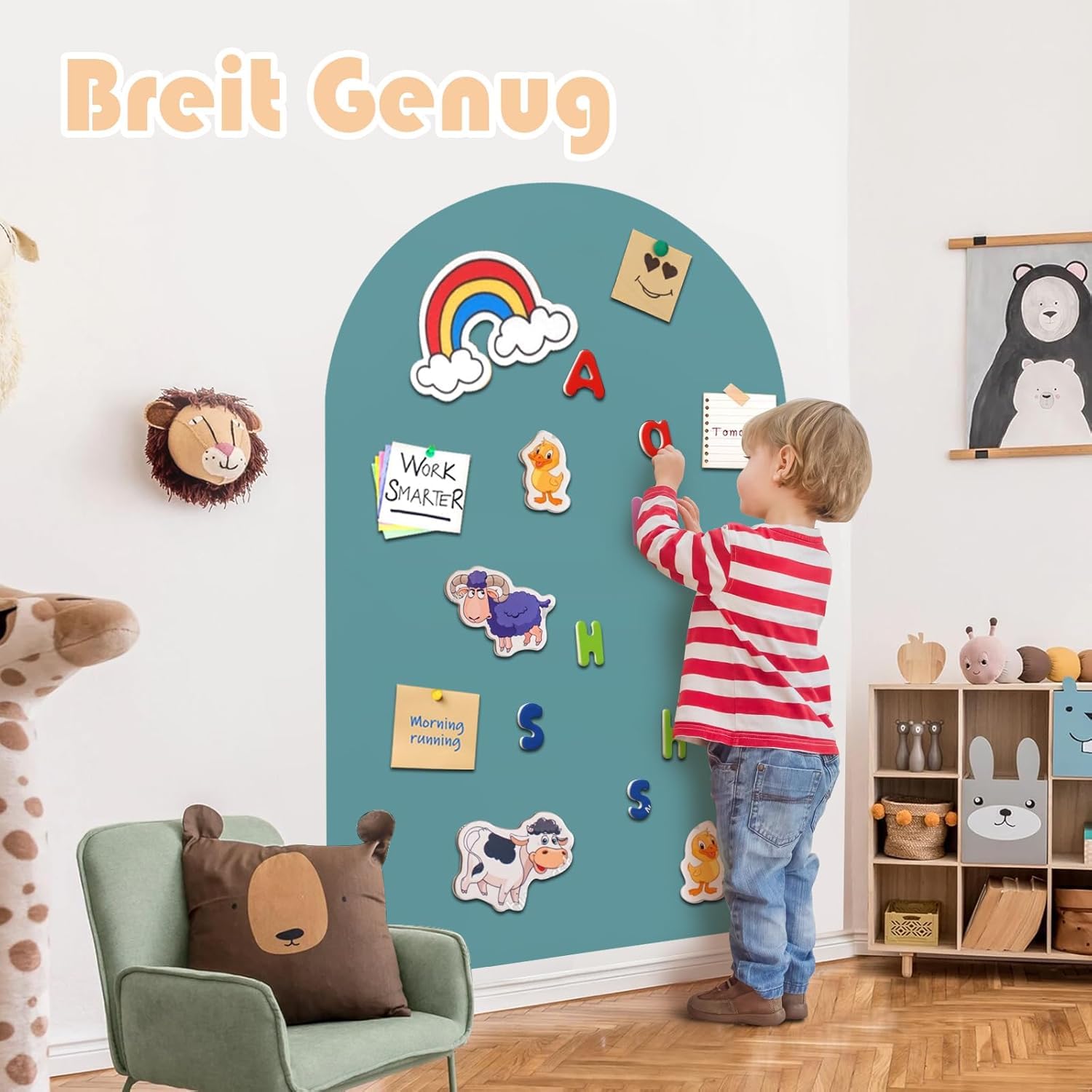 Magnettafel Kinder Selbstklebend, Magnetwand Groß 80x100cm, Magnetische Kreidetafel in Bogenform, Wandaufkleber mit 3 Staubfreie Kreide, 1 Reinigungstuch – Geschenk (Türkis)