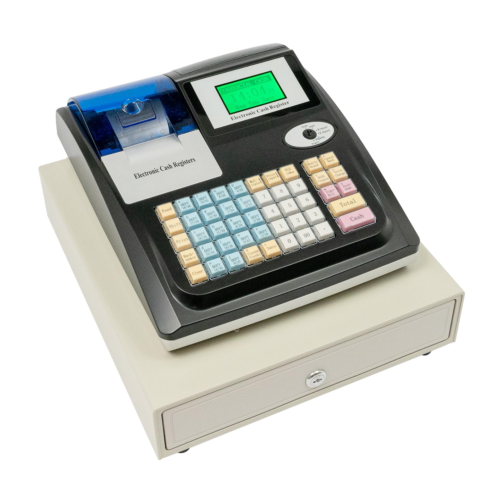 Caja registradora electrónica, pantalla LED, sistema de 48 teclas, caja registradora con cajón y doble pantalla, caja registradora electrónica, pago con tarjeta para quioscos, restaurantes,
