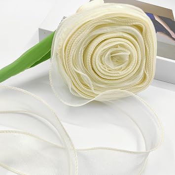 Sheer Organza Ribbon Wavy Knot Wired Ribbon1 Large roll 1.5inch x40 Yards for Gift Wrapping Handmade Fabric Bouquet Craft Bows Christmas Birthday Wedding Party Decoration 1-1/2 Inch Ivory