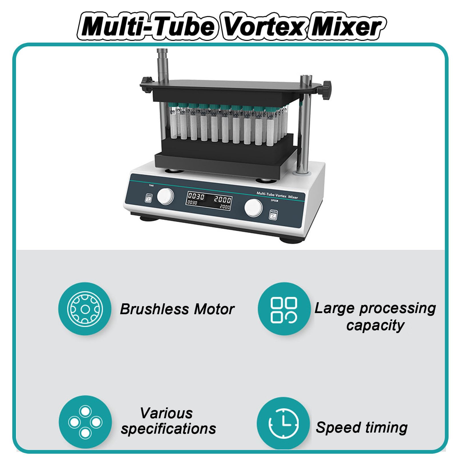 Agitatore orbitale da laboratorio, miscelatore vorticoso multitubo, velocità regolabile 500-3000 giri/min, display digitale a LED per velocità e tempo, agitatore vorticoso multitubo con moda