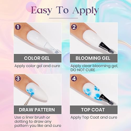 Miniatura 8 de MIZHSE Esmalte de uñas en gel transparente Blooming Gel Blossom Marble Gels Esmalte de uñas Soak Off UV LED para arte de uñas, manicura, pintura,