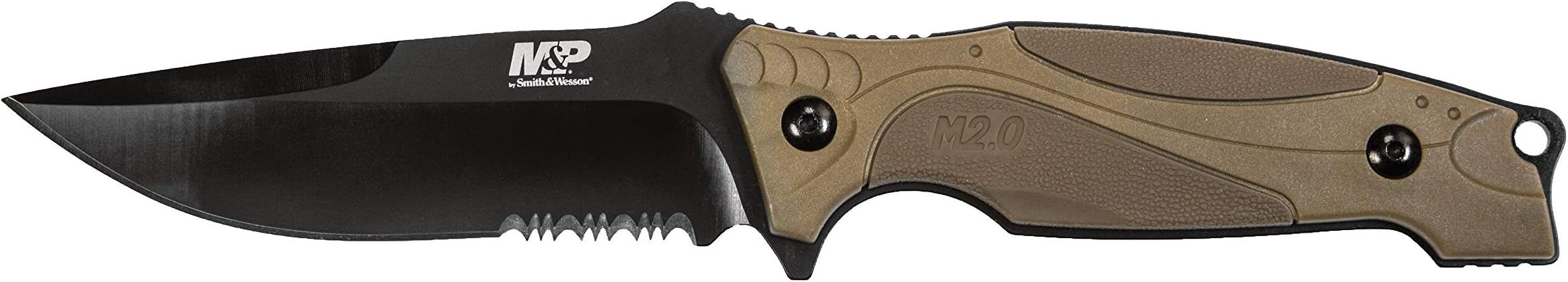Smith & Wesson M&P M2.0 9in S.S. Full Tang Thin Fixed Blade Knife with 4in Drop Point Blade and Rubber FDE Handle for Outdoor, Tactical, Survival and EDC
