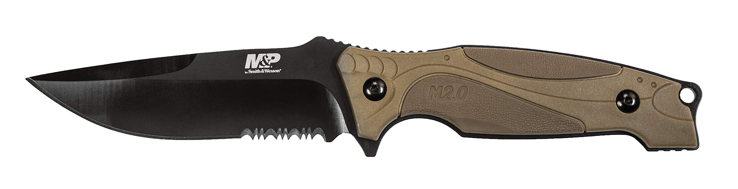 Smith & Wesson M&P M2.0 9in S.S. Full Tang Thin Fixed Blade Knife with 4in Drop Point Blade and Rubber FDE Handle for Outdoor, Tactical, Survival and EDC