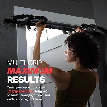 SPRI Pull Up Bar - 8-Grip and 12-Grip Door Frame Mounting Pull-Up Bar for Versatile Workouts - Rugged Steel Frame with Foam Handles - Supports 300 Pounds - Fits Door Frames Up to 32 in. Wide Black