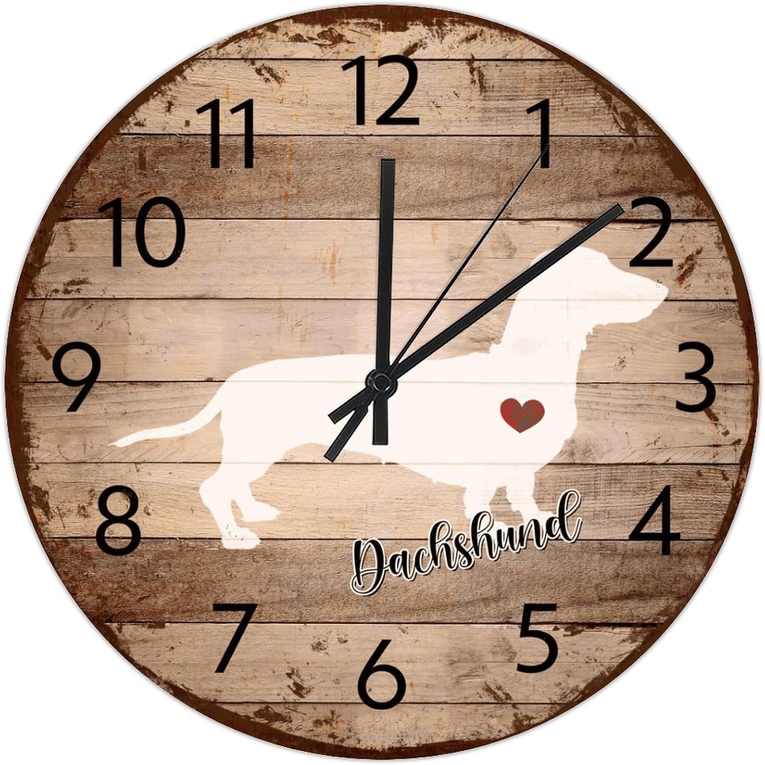 15 Inch Silent Non-Ticking Wall Clocks Battery Operated Dachshund Wooden Wall Decor for Office Animal Prints Dog Silhouette Pictures Modern Round Wooden Wall Clock Country for Dining Room Restaurant