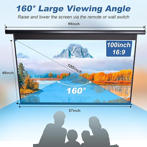 Miniatura 7 de Pantalla de proyector motorizada desplegable de 100 pulgadas, pantalla de proyector automático HD 169 con control remoto, pantalla de proyección