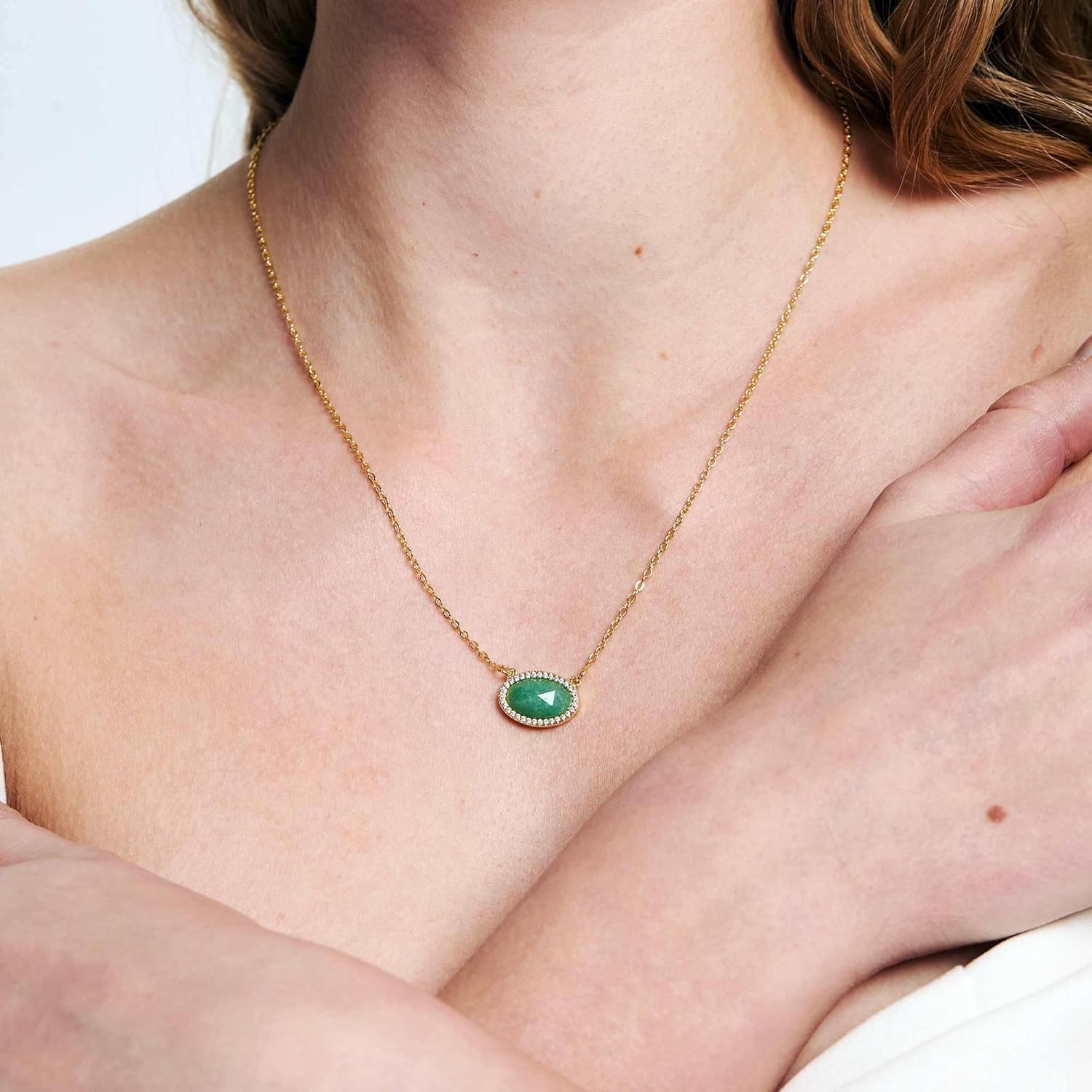 14K Gold Plated Pendant Necklace for Women Oval Cut Gemstone Crystal Pendant Necklaces Birthday Gifts for Women Mom Wife Friends - Image 6