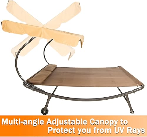 Miniatura 4 de Sunnyglade Cama doble de 6.6 pies de largo x 6.5 pies de ancho con dosel, almohada para reposacabezas y ruedas, hamaca portátil para patio trasero,