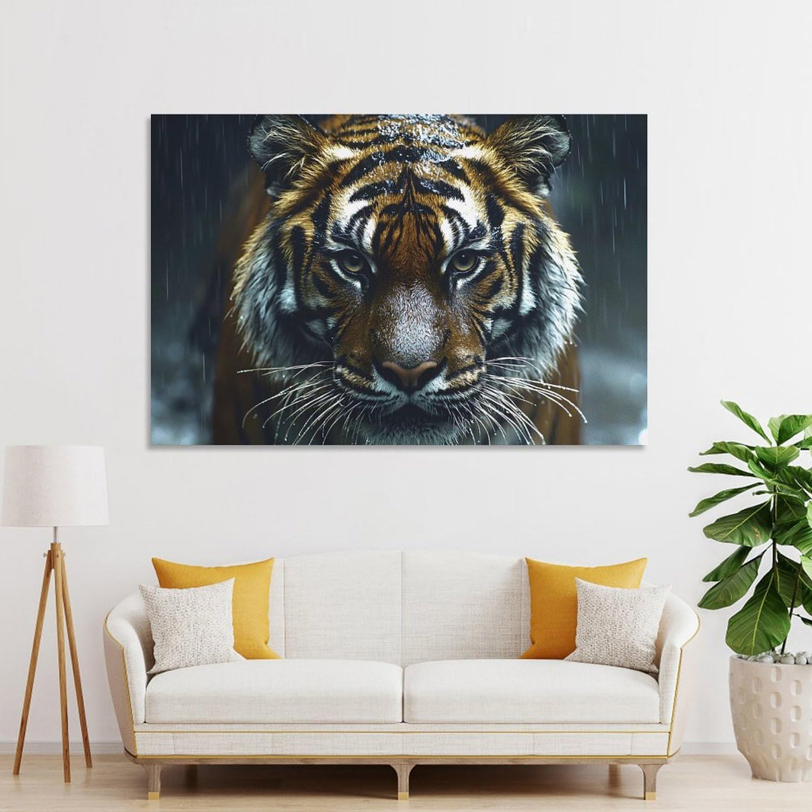 Tiger in The Rain Close-Up Decorative Wall Artwork 12x18inch(30x45cm), for Entrance Spaces, Stair Walls Or Halls, A Stylish Accent for Home Entrances