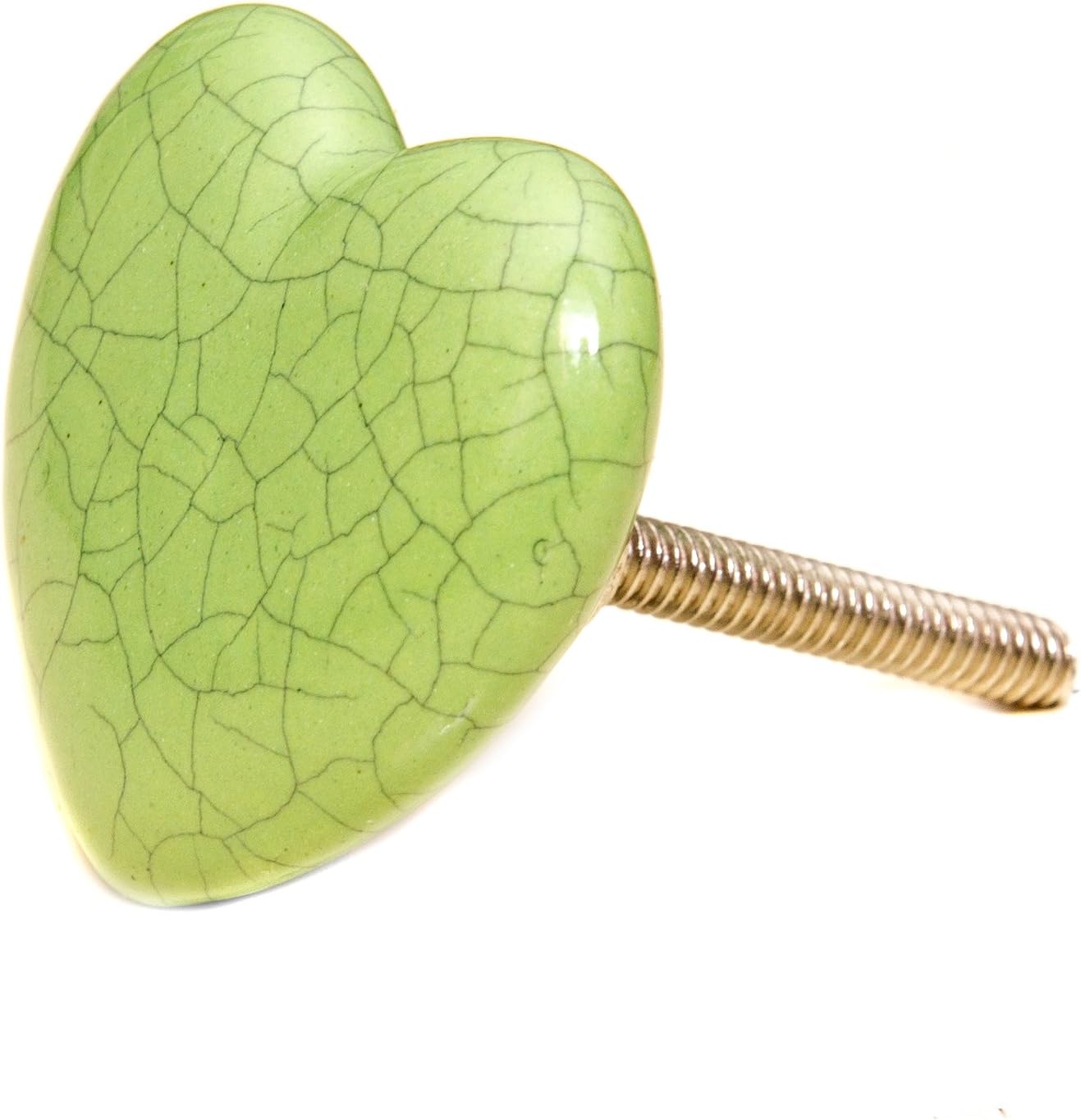 Pretty Green HEART Shaped CERAMIC Door Knobs / Drawer Pulls from INDIA. SET of 4.