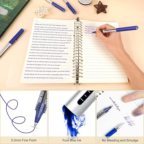Miniatura 2 de Paquete de 16 bolígrafos de escritura suave de punta fina, bolígrafos de punta redonda de 0.020 in de tinta de gel líquido azul para escribir, tomar