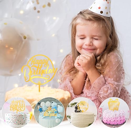 Miniatura 5 de 150 adornos acrílicos para tartas de cumpleaños, decoración de pastel de cumpleaños con purpurina de doble cara para adultos, varios suministros de