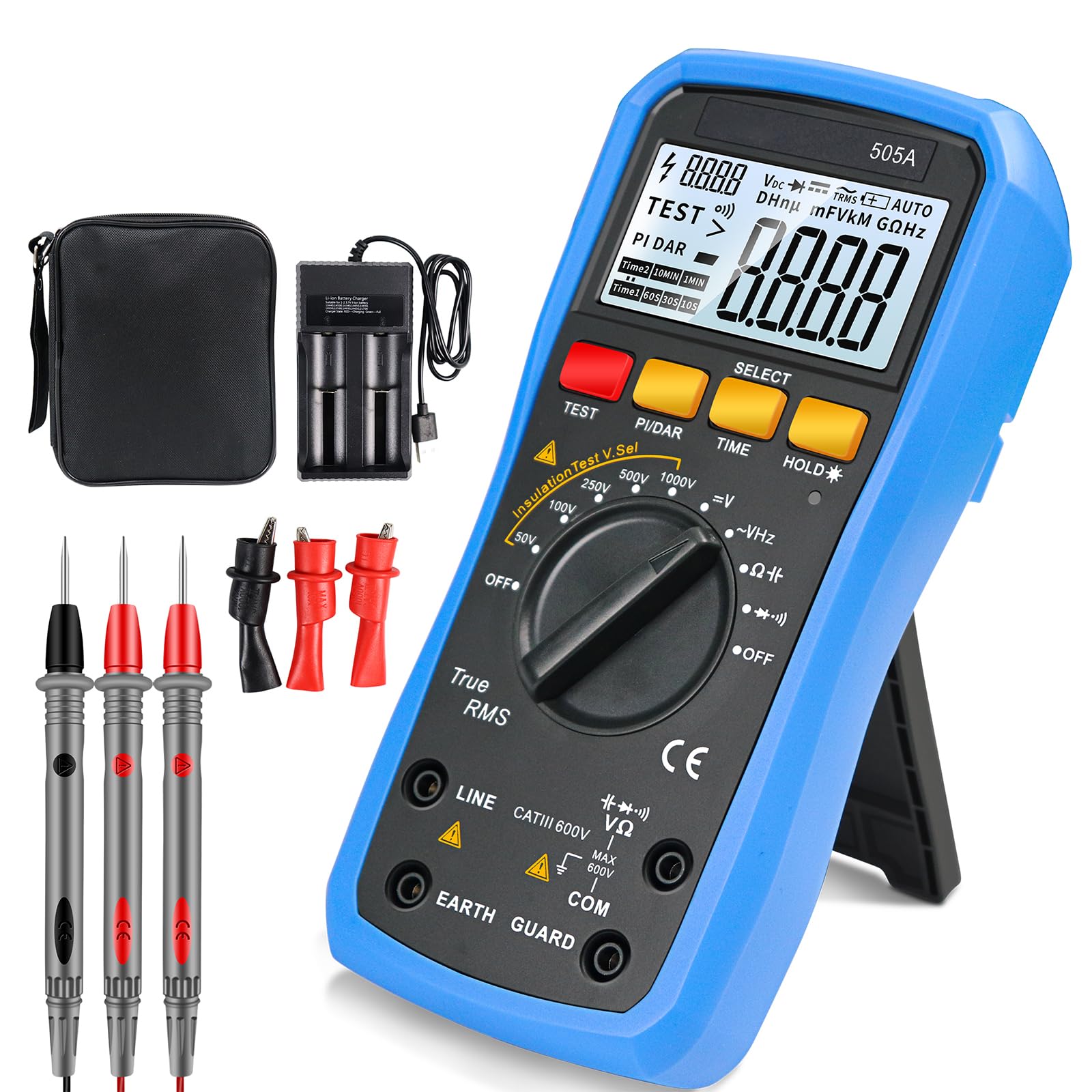 Isolationswiderstandsmessgerät + Digital multimeter-Kombigerät Megohmmeter-Spannungsbereich: 50 V–1000 V Widerstandsbereich: 0,05 MΩ–20 GΩ Digital multimeter misst Wechsel-/Gleichspannung, Widerstand