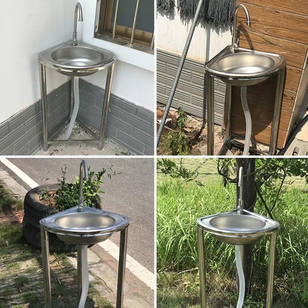 Freistehendes Waschbecken aus Edelstahl Eck-Badezimmer Waschbecken für kleinen Raum Einschalen-Spülbecken für den Hausgebrauch(Kit-C)