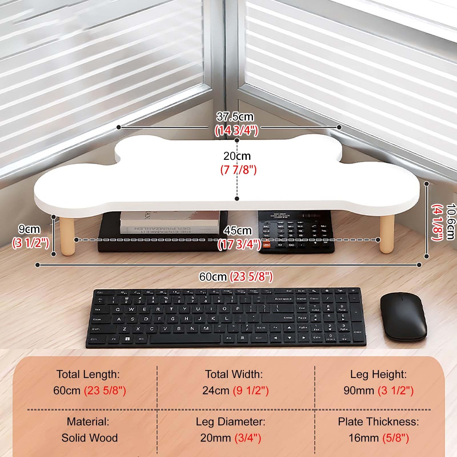 Podstawka pod monitor narożny, ładny, zakrzywiony organizer na monitor, kształt chmurki, biały stojak pod monitor komputerowy, drewniany, podnoszony uchwyt na laptopa, pionowy (roz