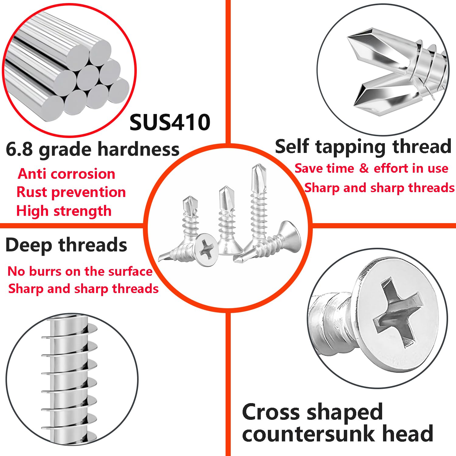 Ctyjia 100Pcs Self Drilling Screws, Cross Countersunk Drill Tail Self Tapping Screws, Stainless Steel, for Thin Metal Wood - Image 3
