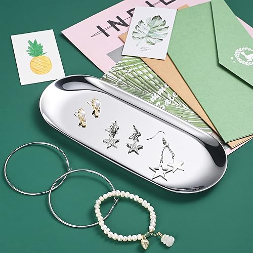 Miniatura 10 de Paquete de 2 bandejas de tocador ovaladas doradas, bandeja de joyería de acero inoxidable, bandeja de baño, bandejas para cosméticos de maquillaje,