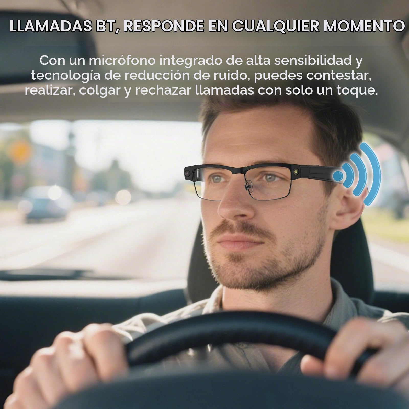 Gafas inteligentes Bluetooth con cámara HD, grabación 1080P, audio de oído abierto, micrófono ANC, música, llamadas y asistencia de voz con traducción, gafas de sol con protección UV para hombre mujer