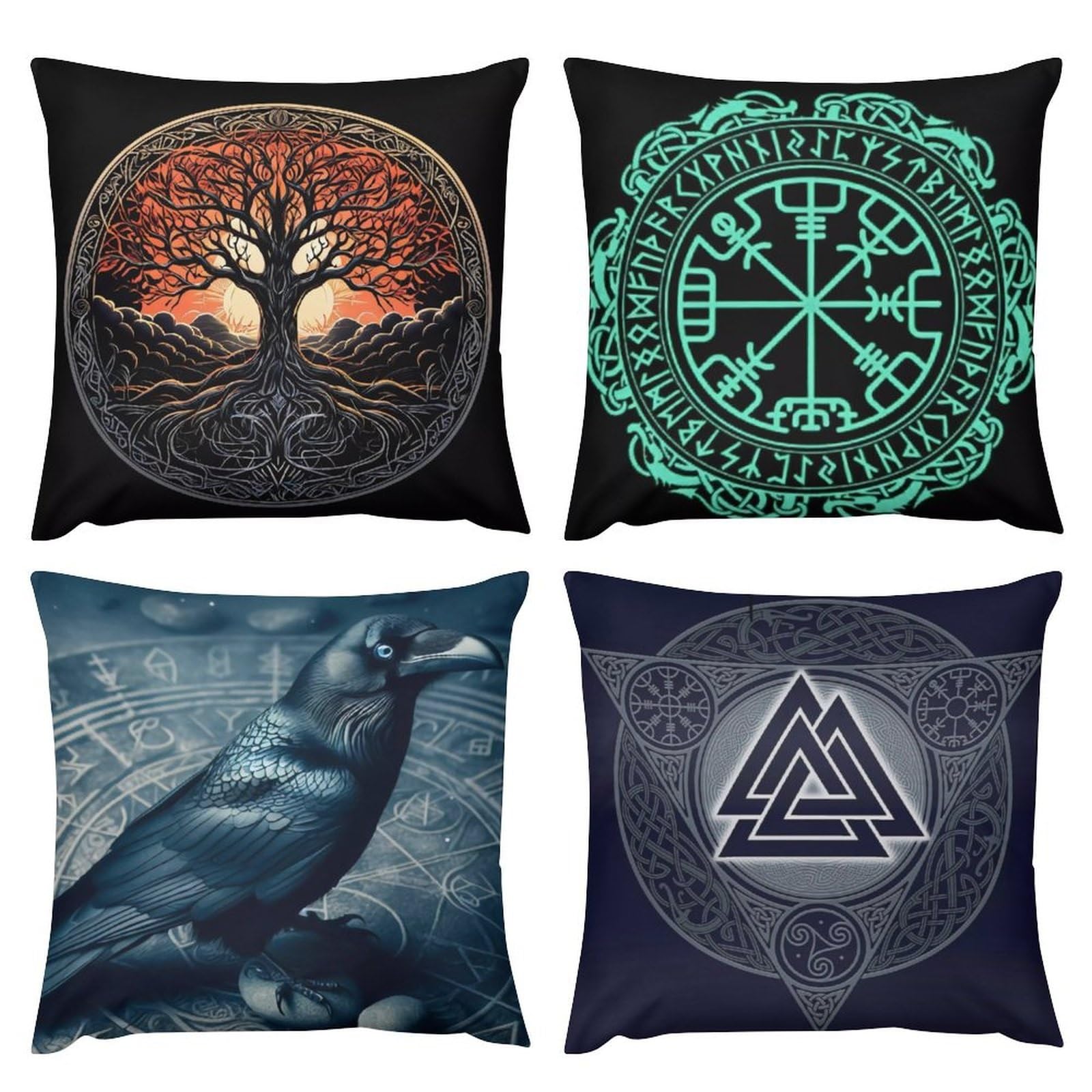 Housse de coussin loup viking 30x30 lot de 4 taie d oreiller deco boussole runique lit canape